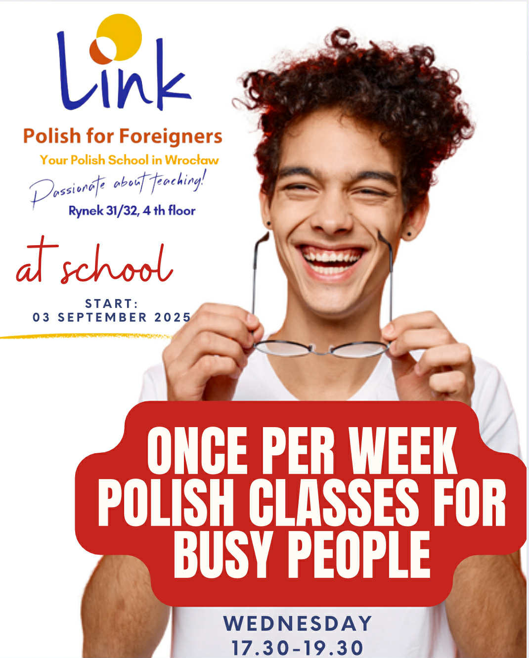 Once per week 120 min Polish course for beginners in September